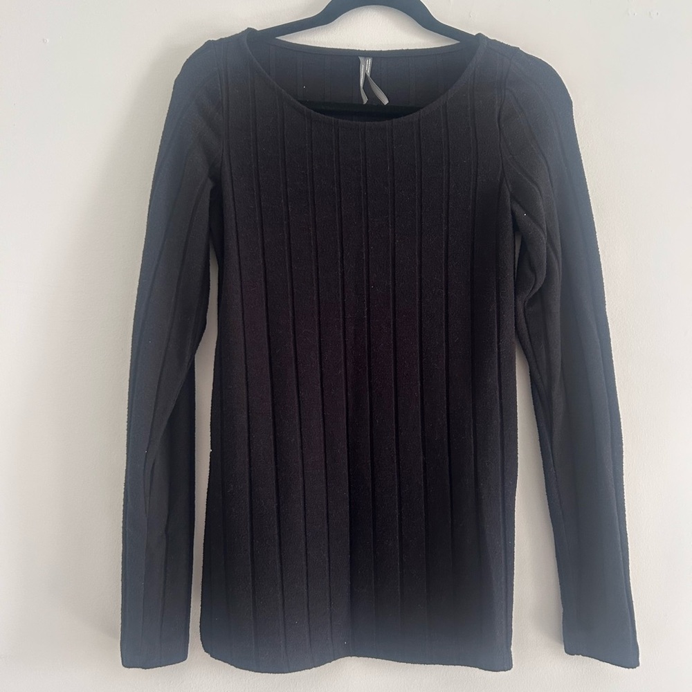 Anthropologie Black Ribbed Long Sleeve Cozy Top